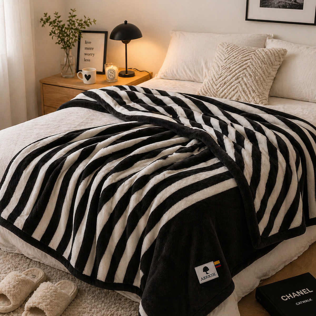 COBIJA CAMA DOBLE ABRICOL DOBLE FAZ  180x220 cm Cebra/Negro