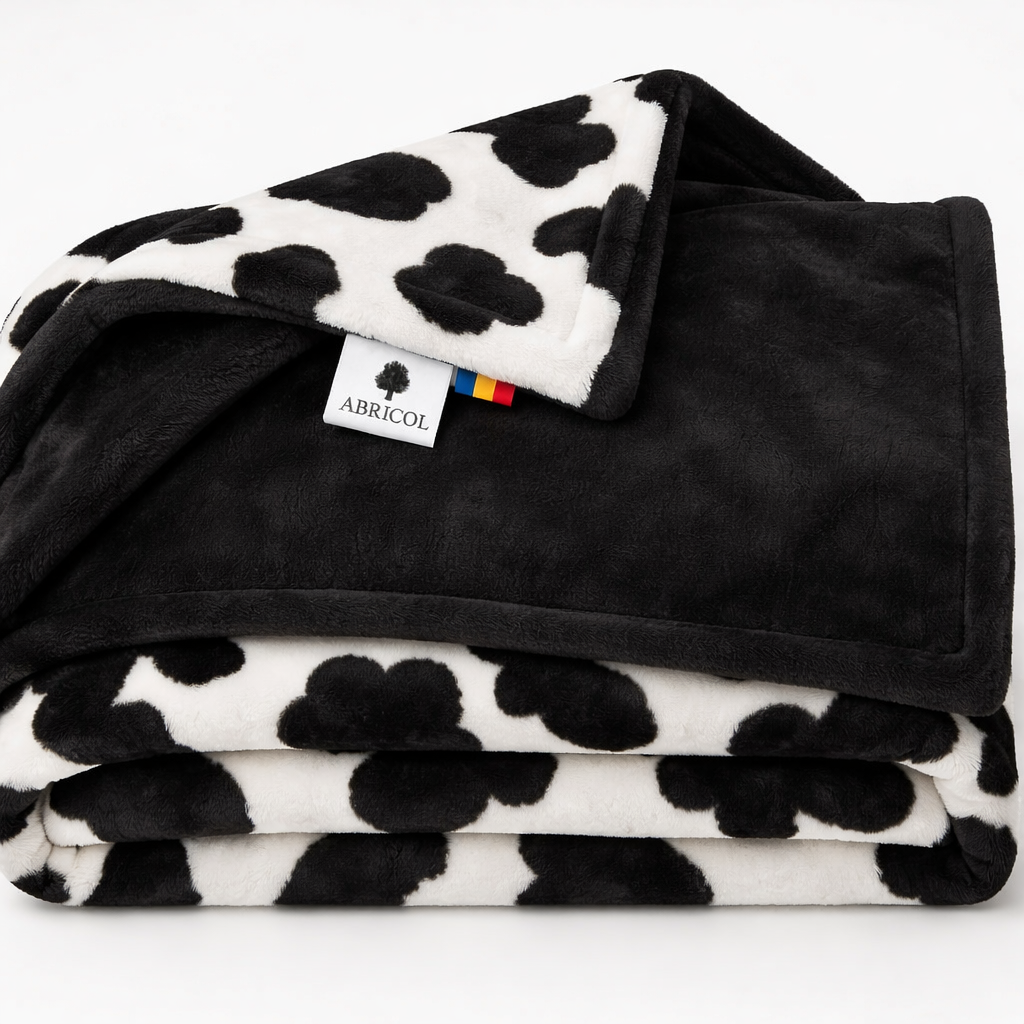COBIJA CAMA DOBLE ABRICOL DOBLE FAZ  180x220 cm Vaca/Negro
