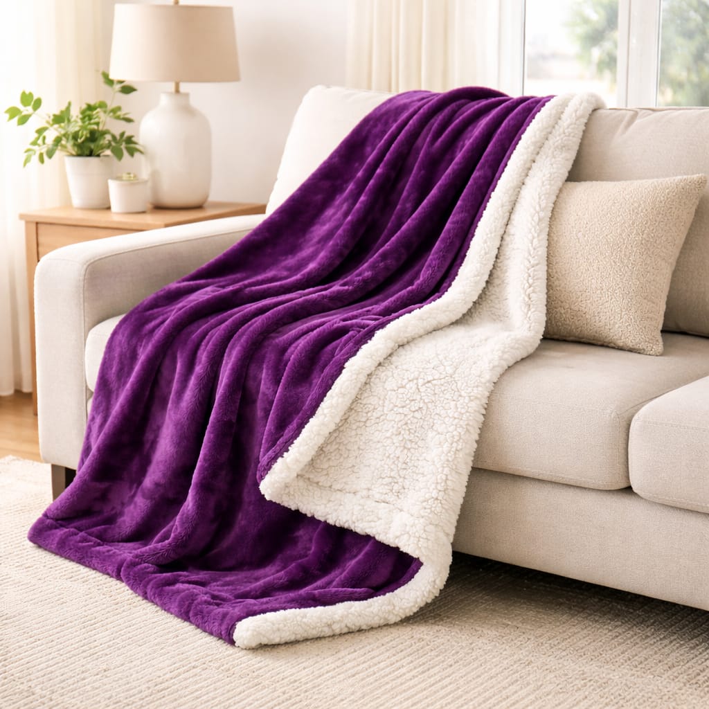Cobija Termica Sherpa Cama Doble  Morado