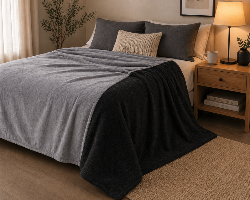 COBIJA CAMA DOBLE ABRICOL DOBLE FAZ 185x220  Gris/Negro