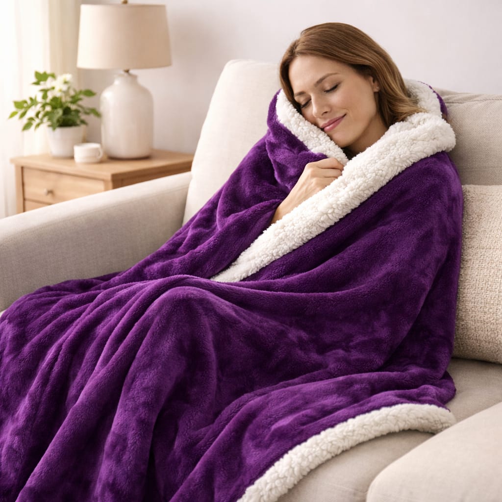 Cobija Termica Sherpa Cama Doble  Morado