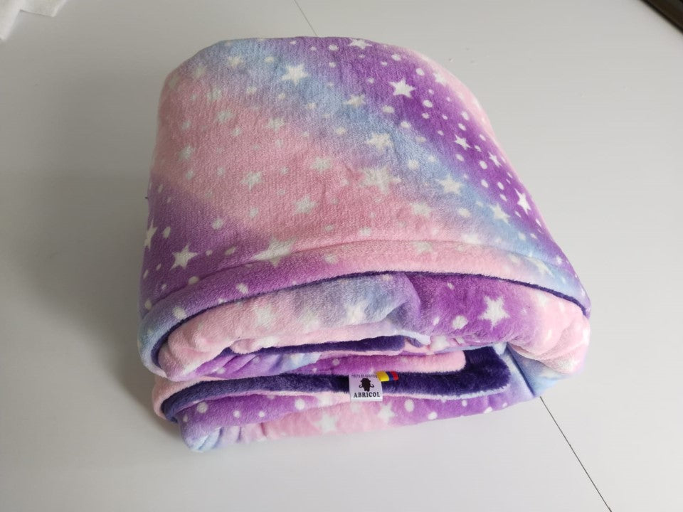 COBIJA CAMA DOBLE ABRICOL DOBLE FAZ  180x220 cm Morado/Estrellas
