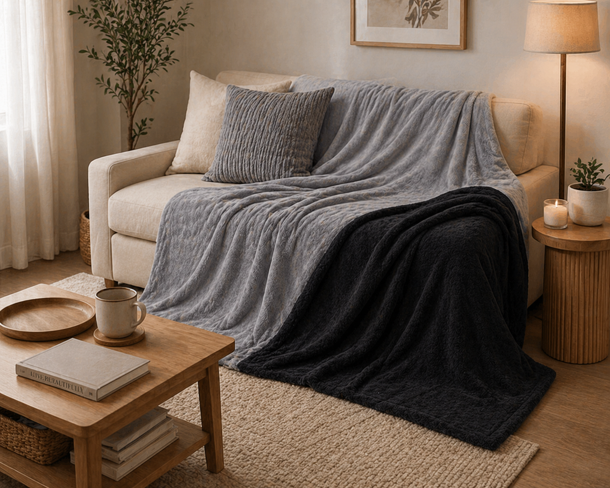 COBIJA CAMA DOBLE ABRICOL DOBLE FAZ 185x220  Gris/Negro