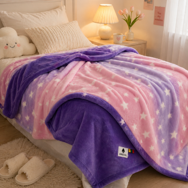 COBIJA CAMA DOBLE ABRICOL DOBLE FAZ  180x220 cm Morado/Estrellas