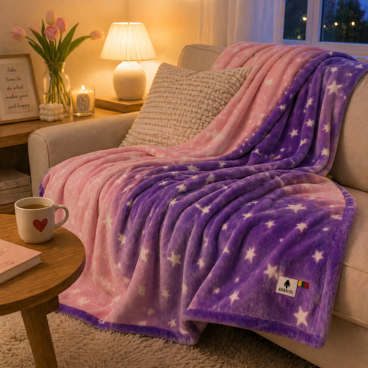 COBIJA CAMA DOBLE ABRICOL DOBLE FAZ  180x220 cm Morado/Estrellas