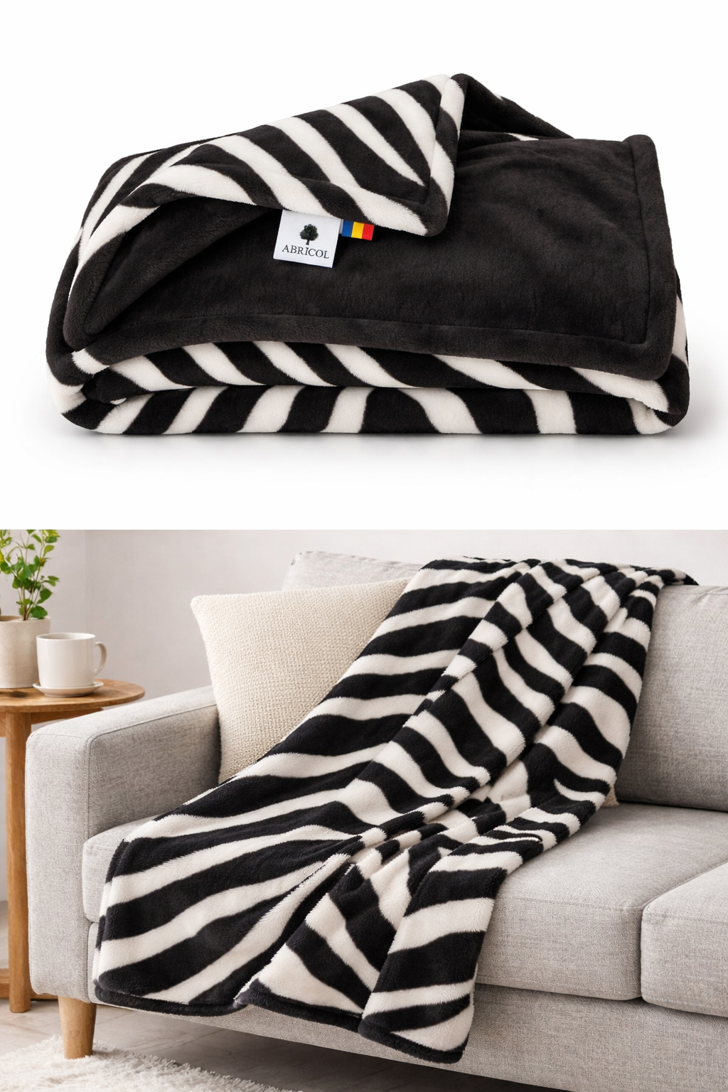 COBIJA CAMA DOBLE ABRICOL DOBLE FAZ  180x220 cm Cebra/Negro