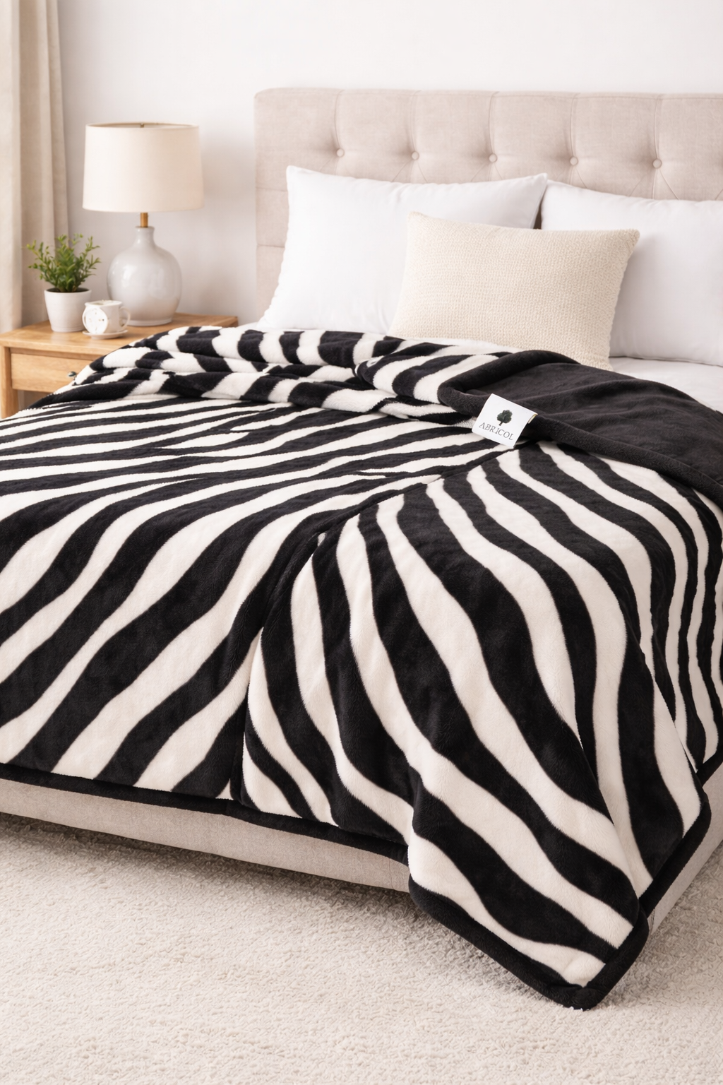 COBIJA CAMA DOBLE ABRICOL DOBLE FAZ  180x220 cm Cebra/Negro